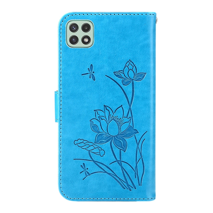 For Samsung Galaxy A22 5G Lotus Embossed Flip Leather Phone Case