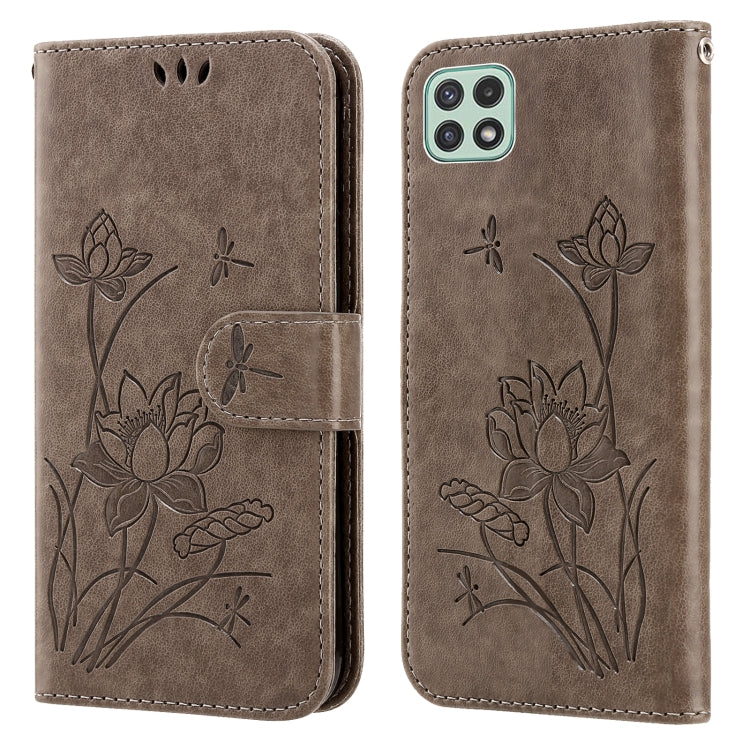 For Samsung Galaxy A22 5G Lotus Embossed Flip Leather Phone Case