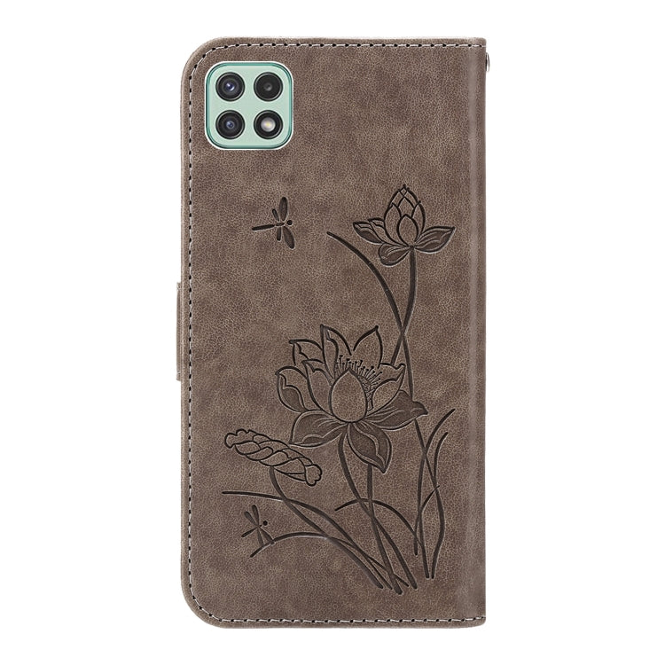 For Samsung Galaxy A22 5G Lotus Embossed Flip Leather Phone Case