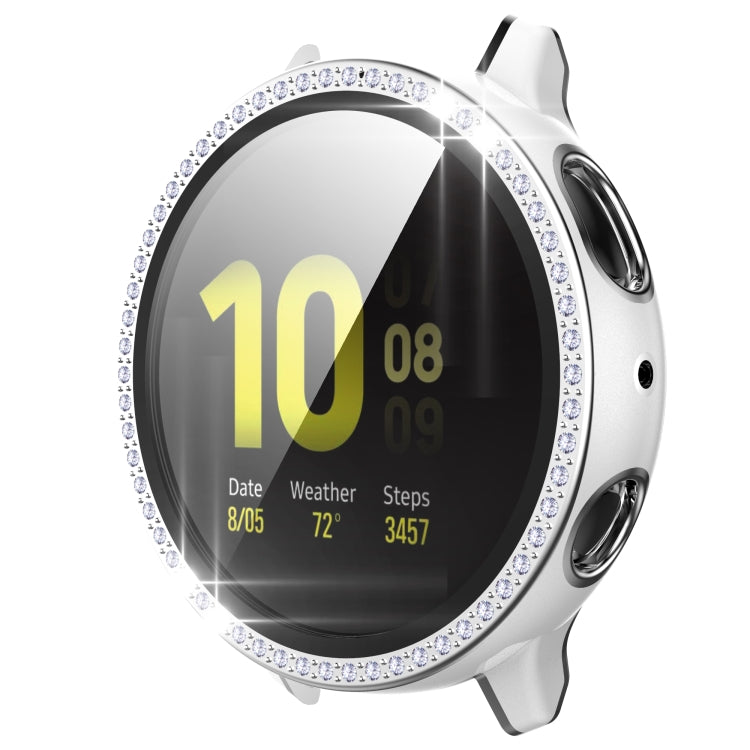 For Samsung Galaxy Watch Active 2 40mm Single Row Diamond Two-color PC+Tempered Glass Watch Case