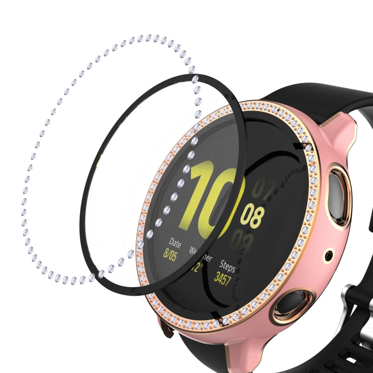 For Samsung Galaxy Watch Active 2 44mm Single Row Diamond Two-color PC+Tempered Glass Watch Case