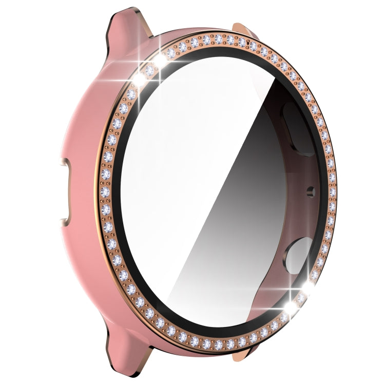 For Samsung Galaxy Watch Active 2 44mm Single Row Diamond Two-color PC+Tempered Glass Watch Case