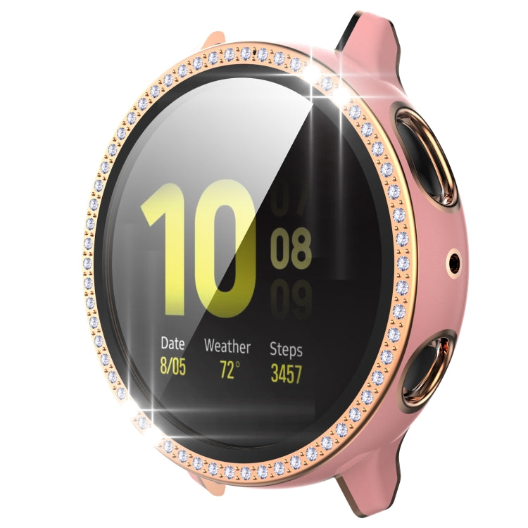 For Samsung Galaxy Watch Active 2 44mm Single Row Diamond Two-color PC+Tempered Glass Watch Case