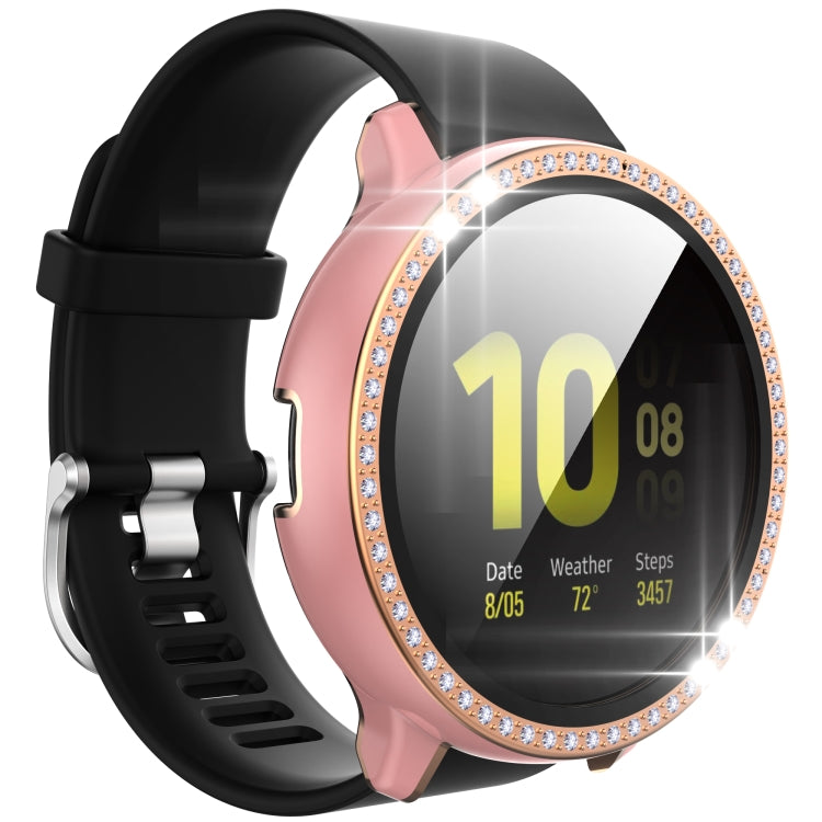 For Samsung Galaxy Watch Active 2 44mm Single Row Diamond Two-color PC+Tempered Glass Watch Case