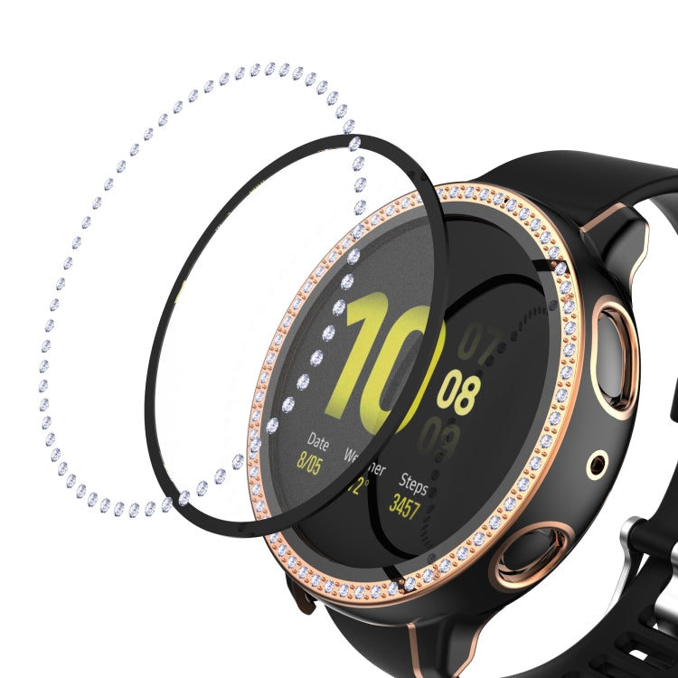 For Samsung Galaxy Watch Active 2 44mm Single Row Diamond Two-color PC+Tempered Glass Watch Case