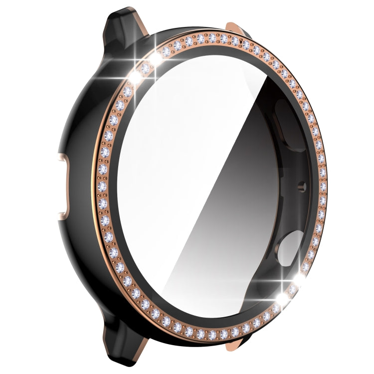 For Samsung Galaxy Watch Active 2 44mm Single Row Diamond Two-color PC+Tempered Glass Watch Case