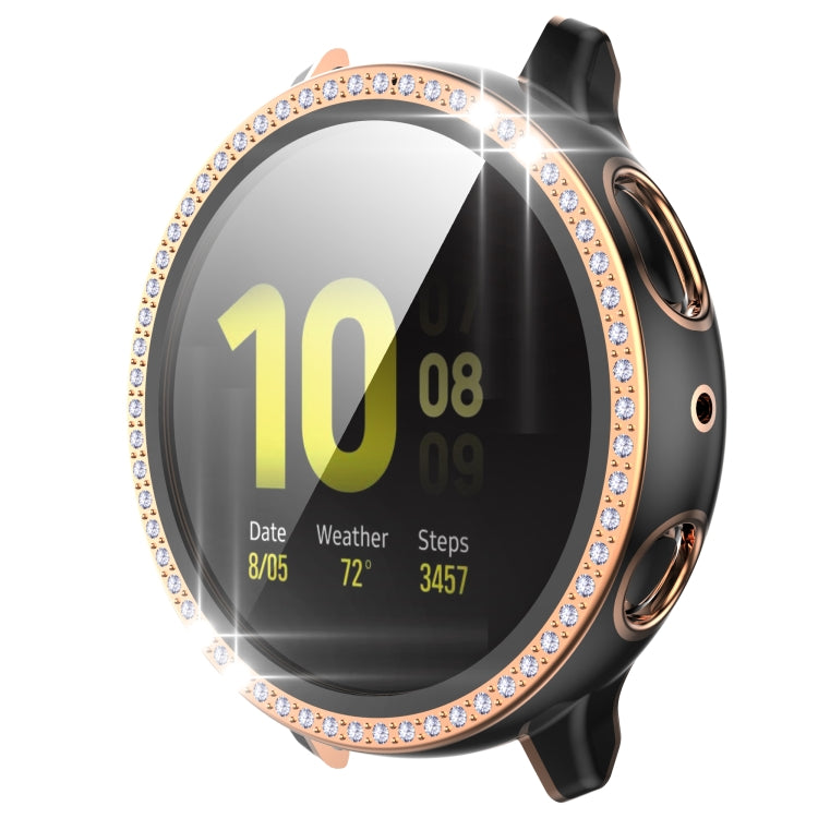 For Samsung Galaxy Watch Active 2 44mm Single Row Diamond Two-color PC+Tempered Glass Watch Case