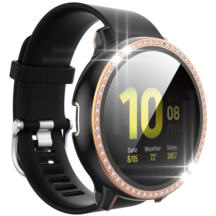 For Samsung Galaxy Watch Active 2 44mm Single Row Diamond Two-color PC+Tempered Glass Watch Case