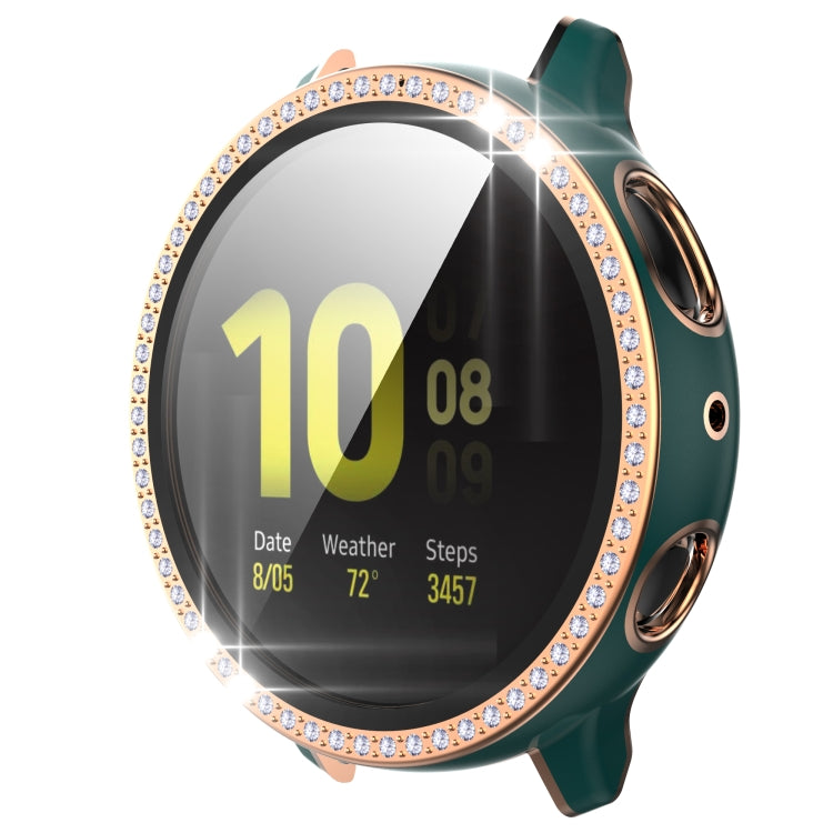 For Samsung Galaxy Watch Active 2 44mm Single Row Diamond Two-color PC+Tempered Glass Watch Case
