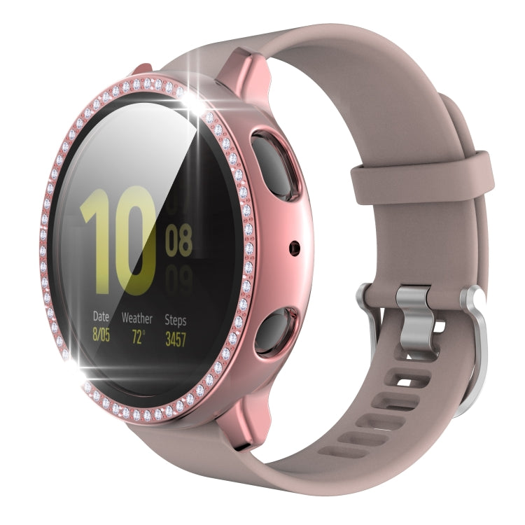 For Samsung Galaxy Watch Active 2 44mm Single Row Diamond Electroplated PC+Tempered Glass Watch Case