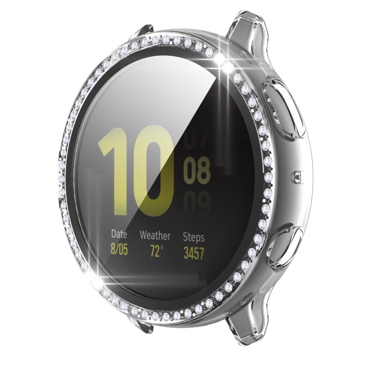 For Samsung Galaxy Watch Active 2 44mm Single Row Diamond Electroplated PC+Tempered Glass Watch Case