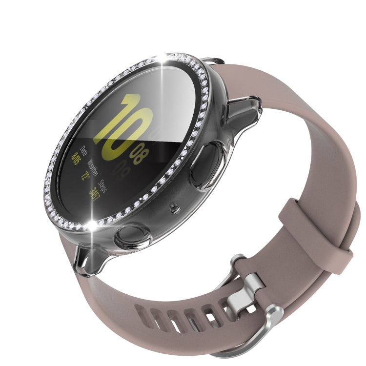 For Samsung Galaxy Watch Active 2 44mm Single Row Diamond Electroplated PC+Tempered Glass Watch Case