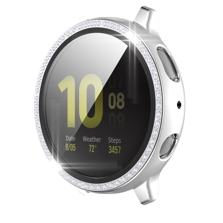 For Samsung Galaxy Watch Active 2 44mm Single Row Diamond Electroplated PC+Tempered Glass Watch Case