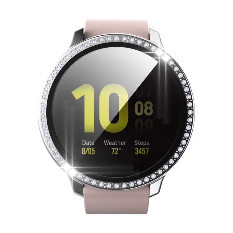 For Samsung Galaxy Watch Active 2 44mm Single Row Diamond Electroplated PC+Tempered Glass Watch Case