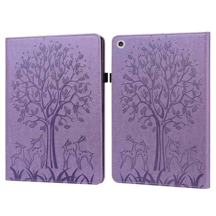 For Lenovo M10 Plus 3rd Gen 10.6 inch Tree & Deer Embossed Leather Tablet Case