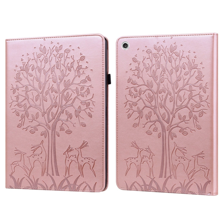 For Lenovo M10 Plus 3rd Gen 10.6 inch Tree & Deer Embossed Leather Tablet Case