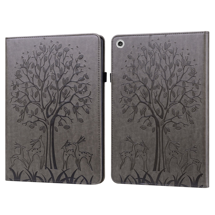 For Lenovo M10 Plus 3rd Gen 10.6 inch Tree & Deer Embossed Leather Tablet Case