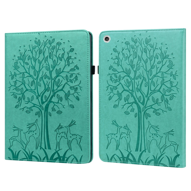 For Lenovo M10 Plus 3rd Gen 10.6 inch Tree & Deer Embossed Leather Tablet Case