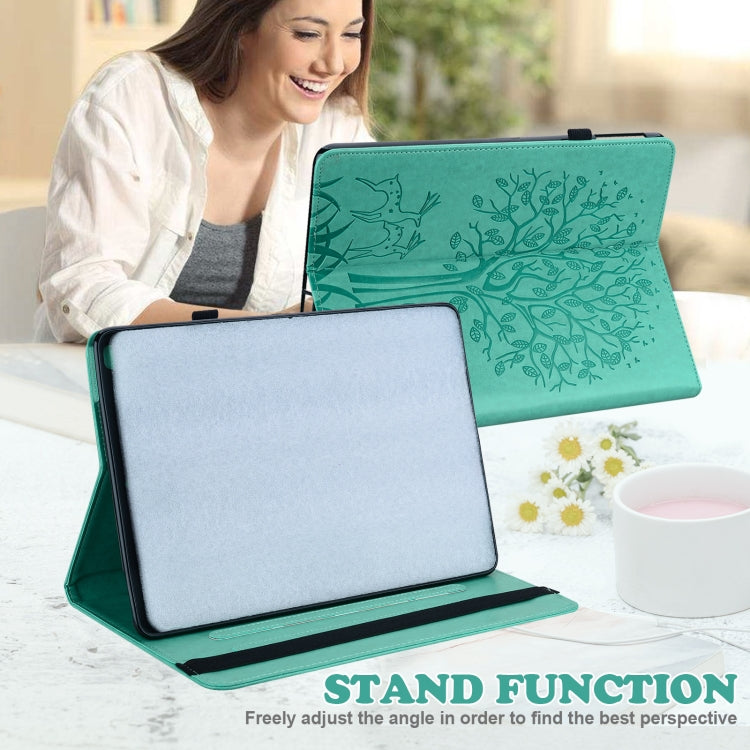 For Lenovo M10 Plus 3rd Gen 10.6 inch Tree & Deer Embossed Leather Tablet Case