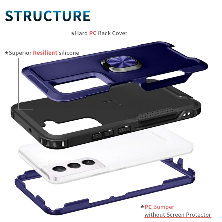 For Samsung Galaxy S22 5G 3 in 1 Ring Holder PC + TPU Phone Case