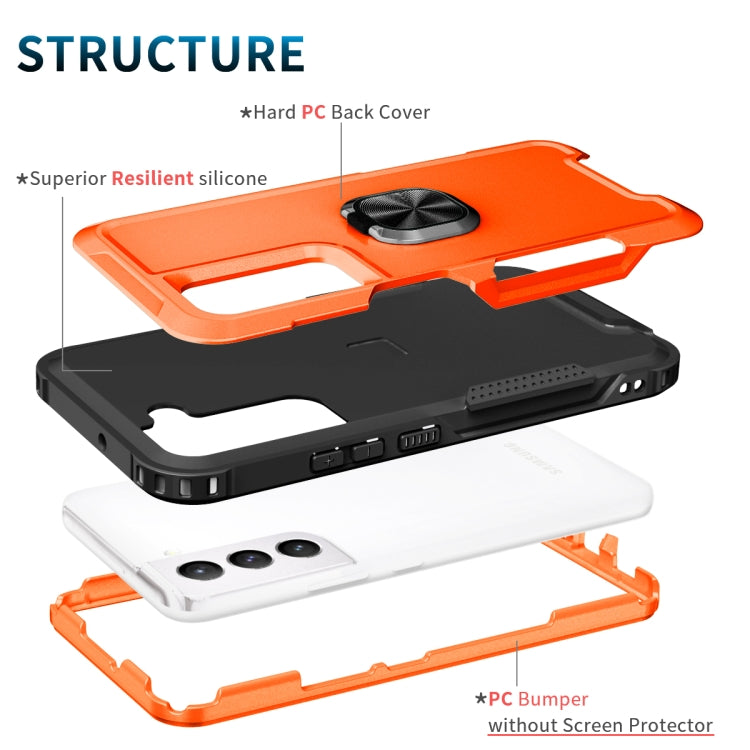 For Samsung Galaxy S22 5G 3 in 1 Ring Holder PC + TPU Phone Case
