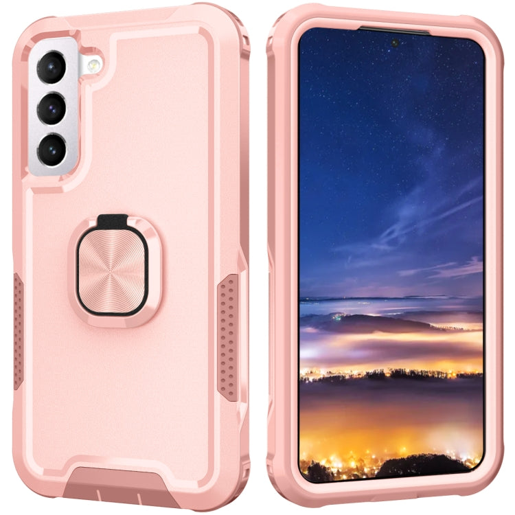 For Samsung Galaxy S22 5G 3 in 1 Ring Holder PC + TPU Phone Case