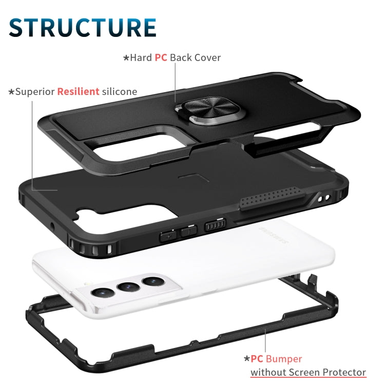 For Samsung Galaxy S22 5G 3 in 1 Ring Holder PC + TPU Phone Case