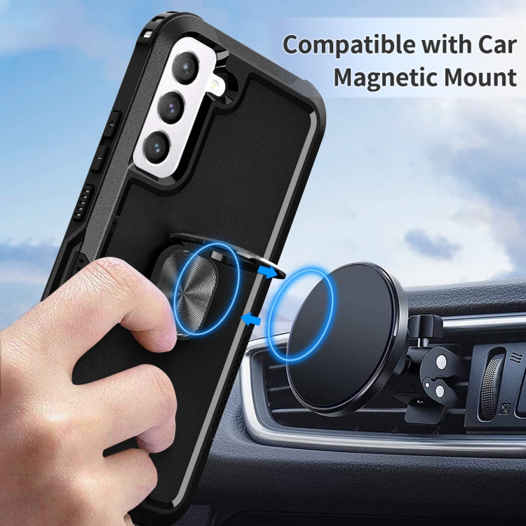 For Samsung Galaxy S22 5G 3 in 1 Ring Holder PC + TPU Phone Case