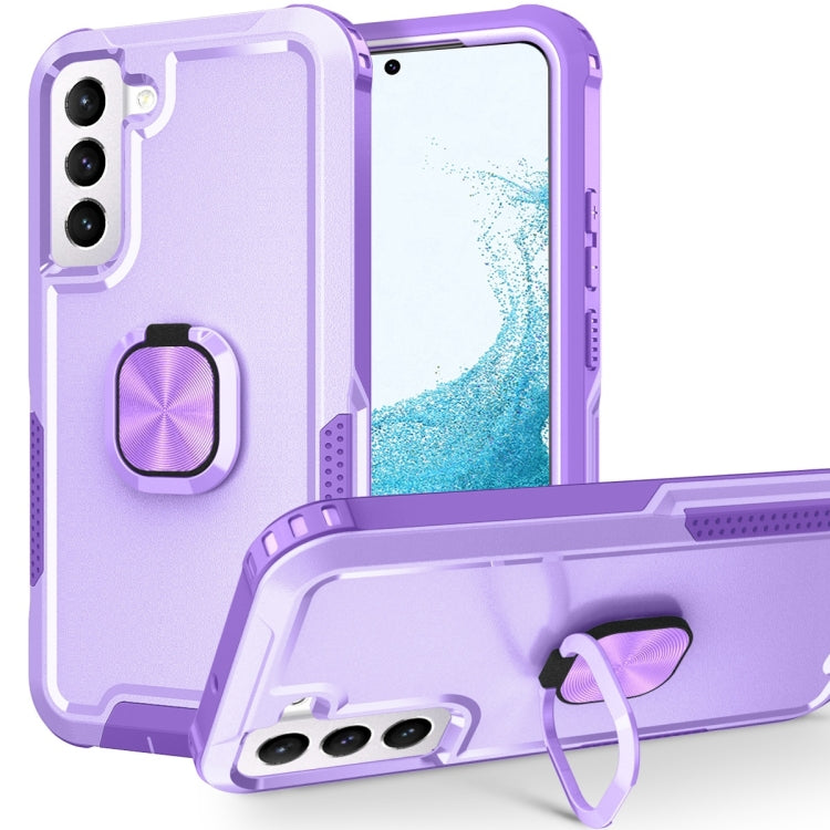 For Samsung Galaxy S22 5G 3 in 1 Ring Holder PC + TPU Phone Case