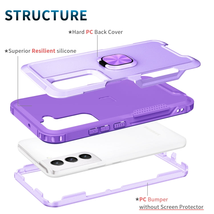 For Samsung Galaxy S22 5G 3 in 1 Ring Holder PC + TPU Phone Case