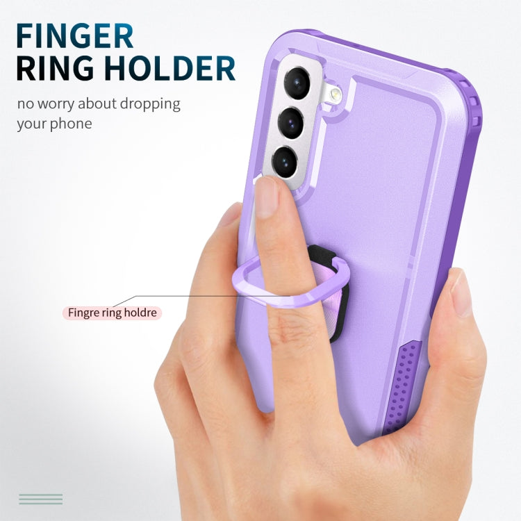 For Samsung Galaxy S22 5G 3 in 1 Ring Holder PC + TPU Phone Case