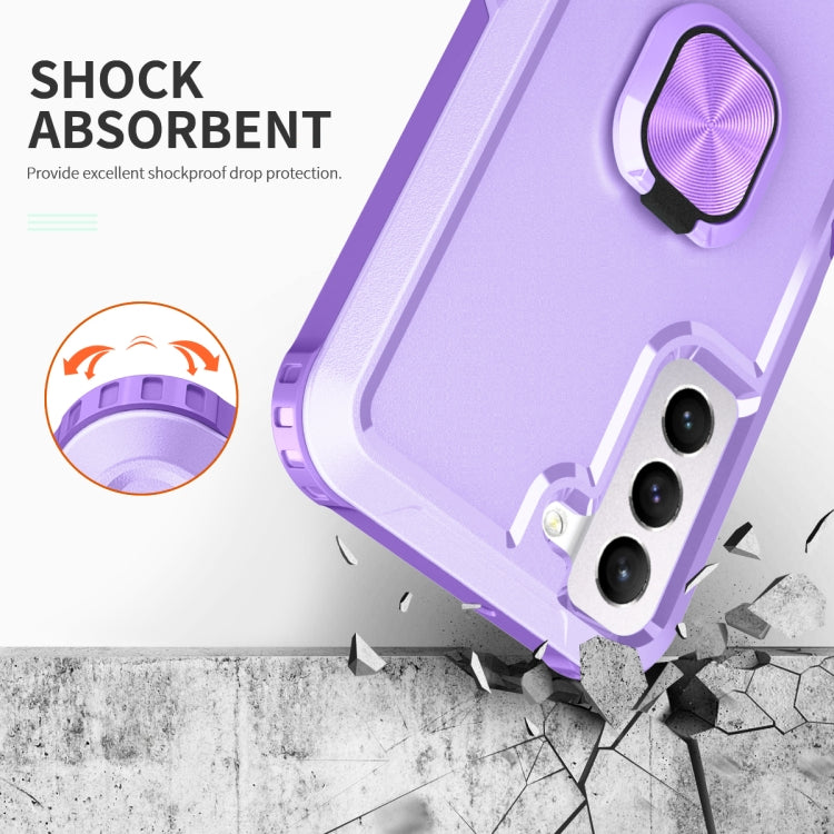 For Samsung Galaxy S22 5G 3 in 1 Ring Holder PC + TPU Phone Case