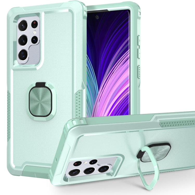 For Samsung Galaxy S22 Ultra 5G 3 in 1 Ring Holder PC + TPU Phone Case