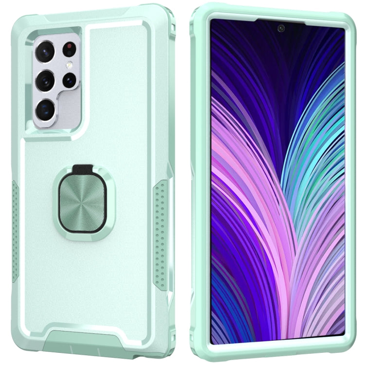 For Samsung Galaxy S22 Ultra 5G 3 in 1 Ring Holder PC + TPU Phone Case