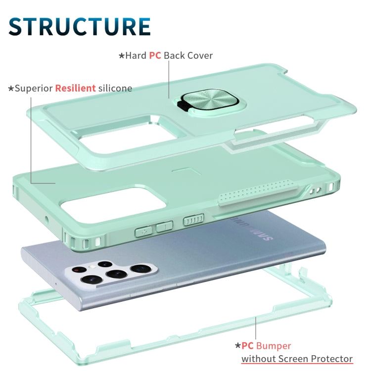 For Samsung Galaxy S22 Ultra 5G 3 in 1 Ring Holder PC + TPU Phone Case