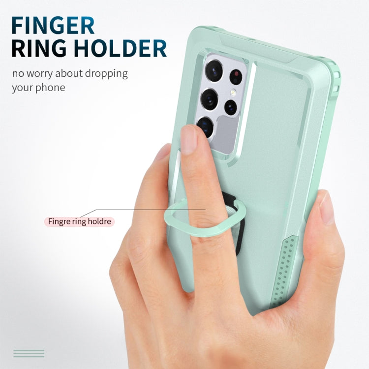For Samsung Galaxy S22 Ultra 5G 3 in 1 Ring Holder PC + TPU Phone Case