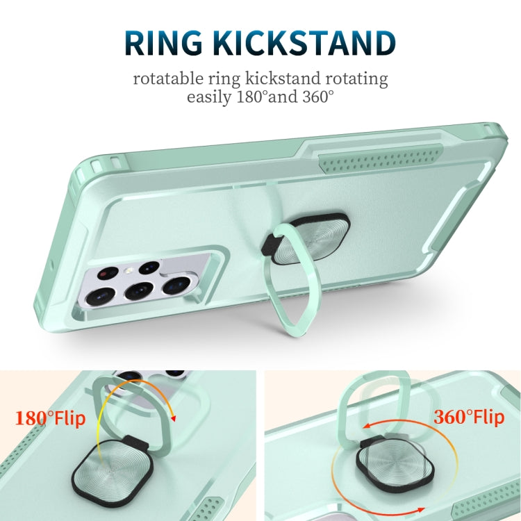 For Samsung Galaxy S22 Ultra 5G 3 in 1 Ring Holder PC + TPU Phone Case