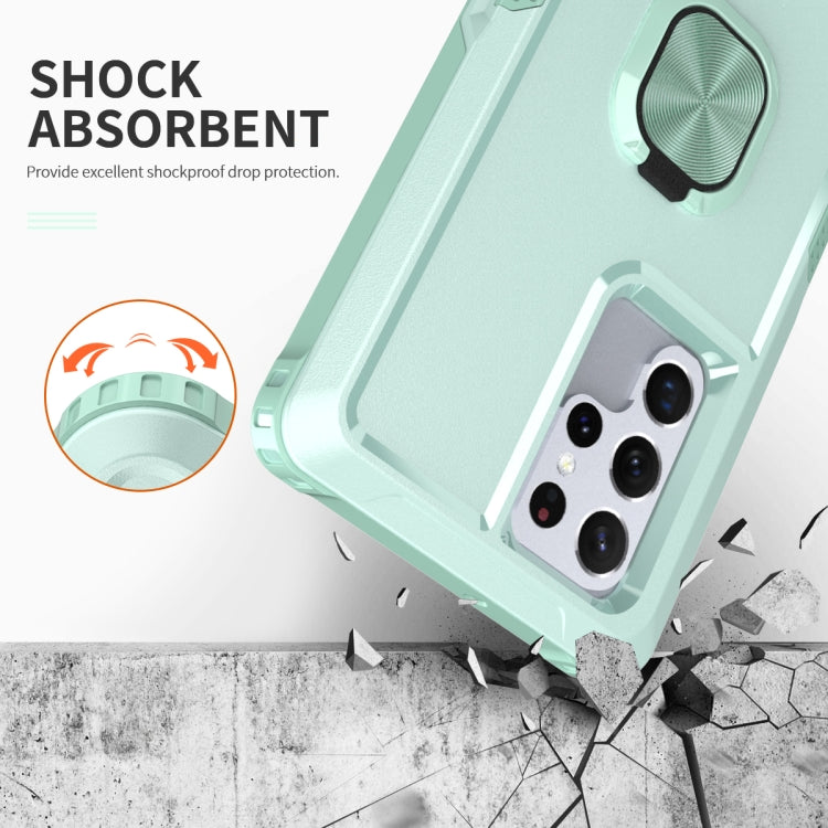 For Samsung Galaxy S22 Ultra 5G 3 in 1 Ring Holder PC + TPU Phone Case