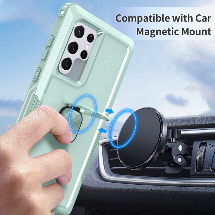 For Samsung Galaxy S22 Ultra 5G 3 in 1 Ring Holder PC + TPU Phone Case