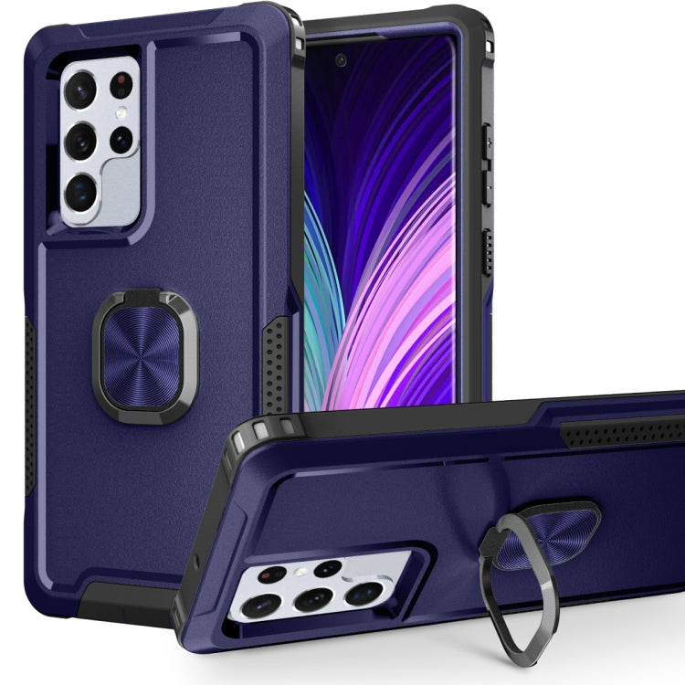 For Samsung Galaxy S22 Ultra 5G 3 in 1 Ring Holder PC + TPU Phone Case