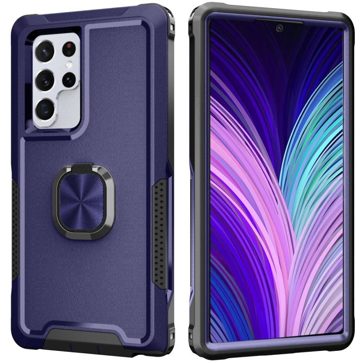 For Samsung Galaxy S22 Ultra 5G 3 in 1 Ring Holder PC + TPU Phone Case