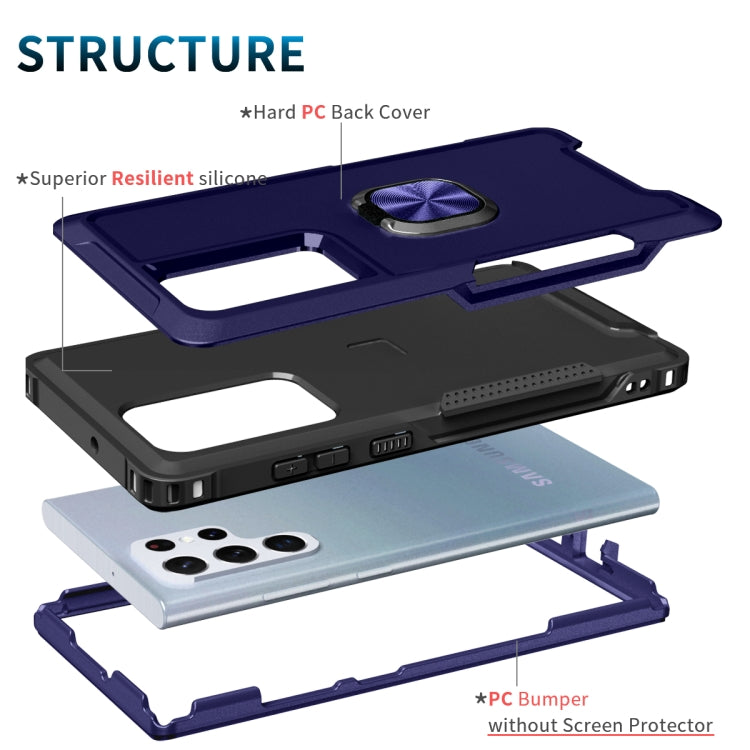 For Samsung Galaxy S22 Ultra 5G 3 in 1 Ring Holder PC + TPU Phone Case
