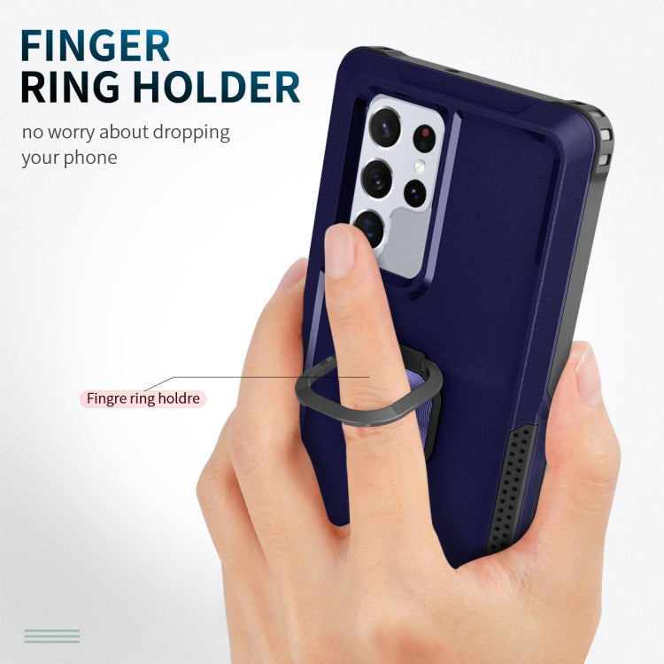 For Samsung Galaxy S22 Ultra 5G 3 in 1 Ring Holder PC + TPU Phone Case