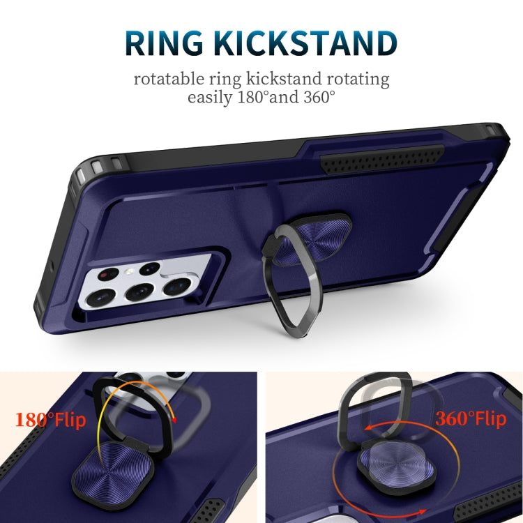 For Samsung Galaxy S22 Ultra 5G 3 in 1 Ring Holder PC + TPU Phone Case
