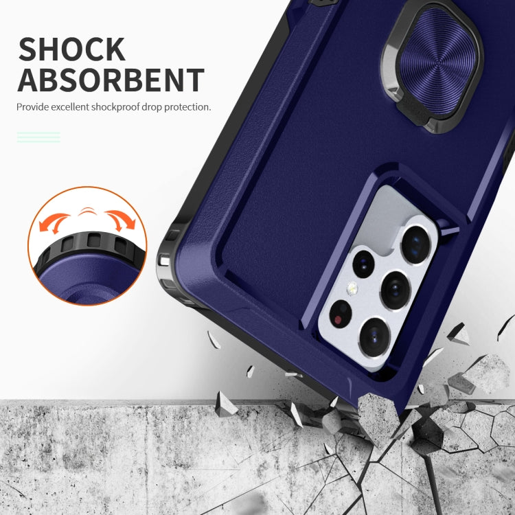 For Samsung Galaxy S22 Ultra 5G 3 in 1 Ring Holder PC + TPU Phone Case