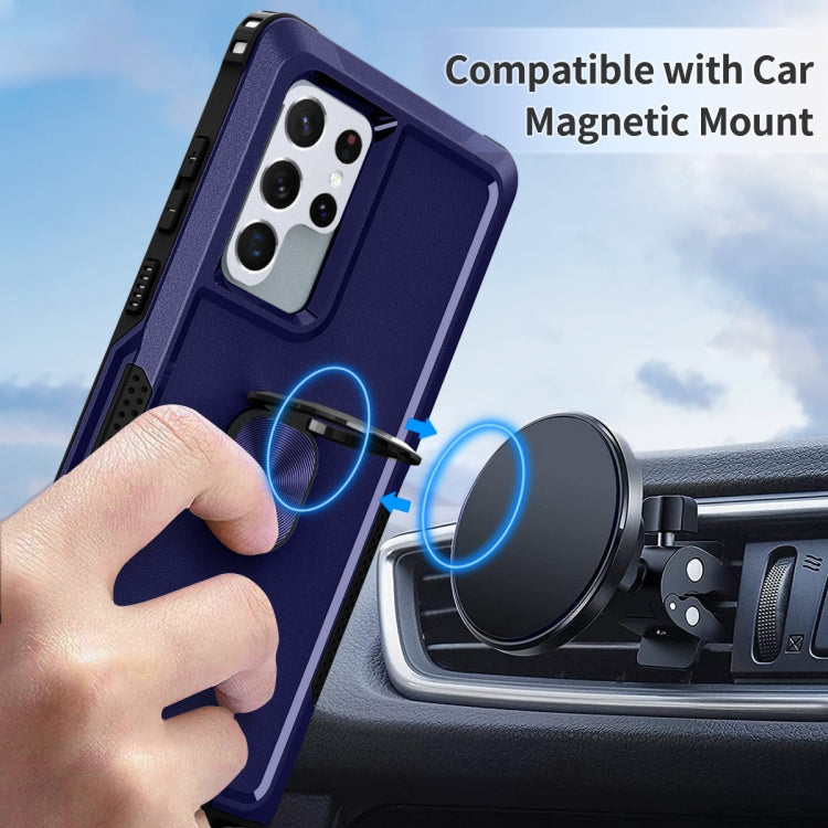 For Samsung Galaxy S22 Ultra 5G 3 in 1 Ring Holder PC + TPU Phone Case