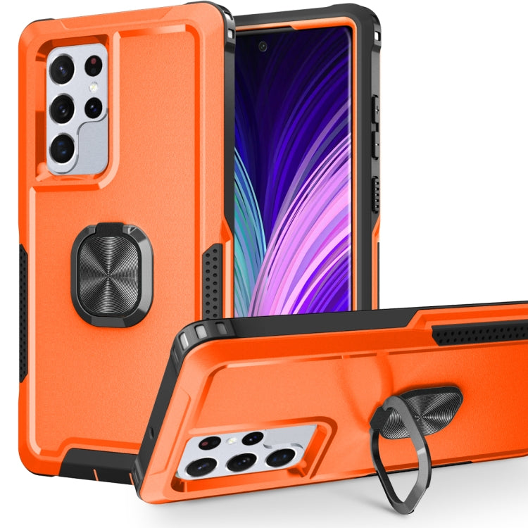 For Samsung Galaxy S22 Ultra 5G 3 in 1 Ring Holder PC + TPU Phone Case