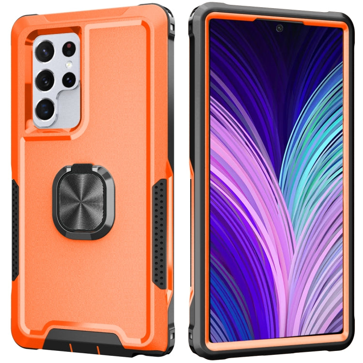 For Samsung Galaxy S22 Ultra 5G 3 in 1 Ring Holder PC + TPU Phone Case