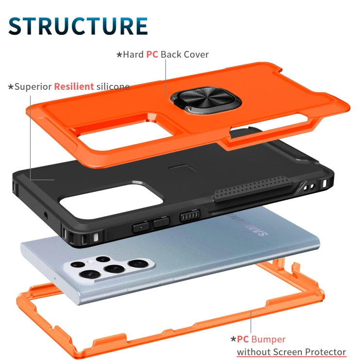 For Samsung Galaxy S22 Ultra 5G 3 in 1 Ring Holder PC + TPU Phone Case
