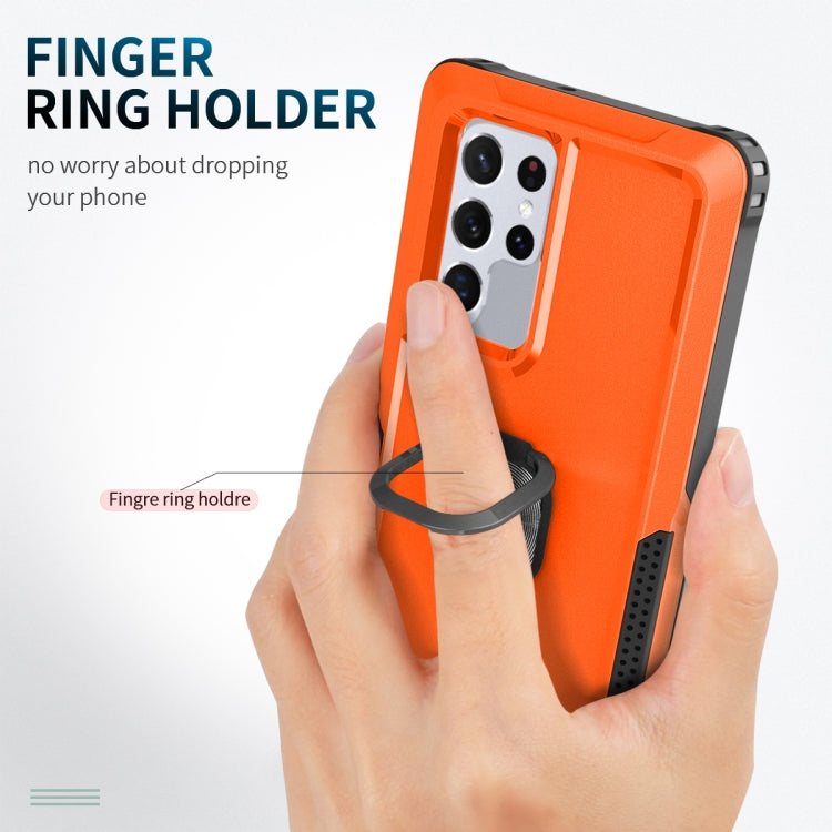 For Samsung Galaxy S22 Ultra 5G 3 in 1 Ring Holder PC + TPU Phone Case